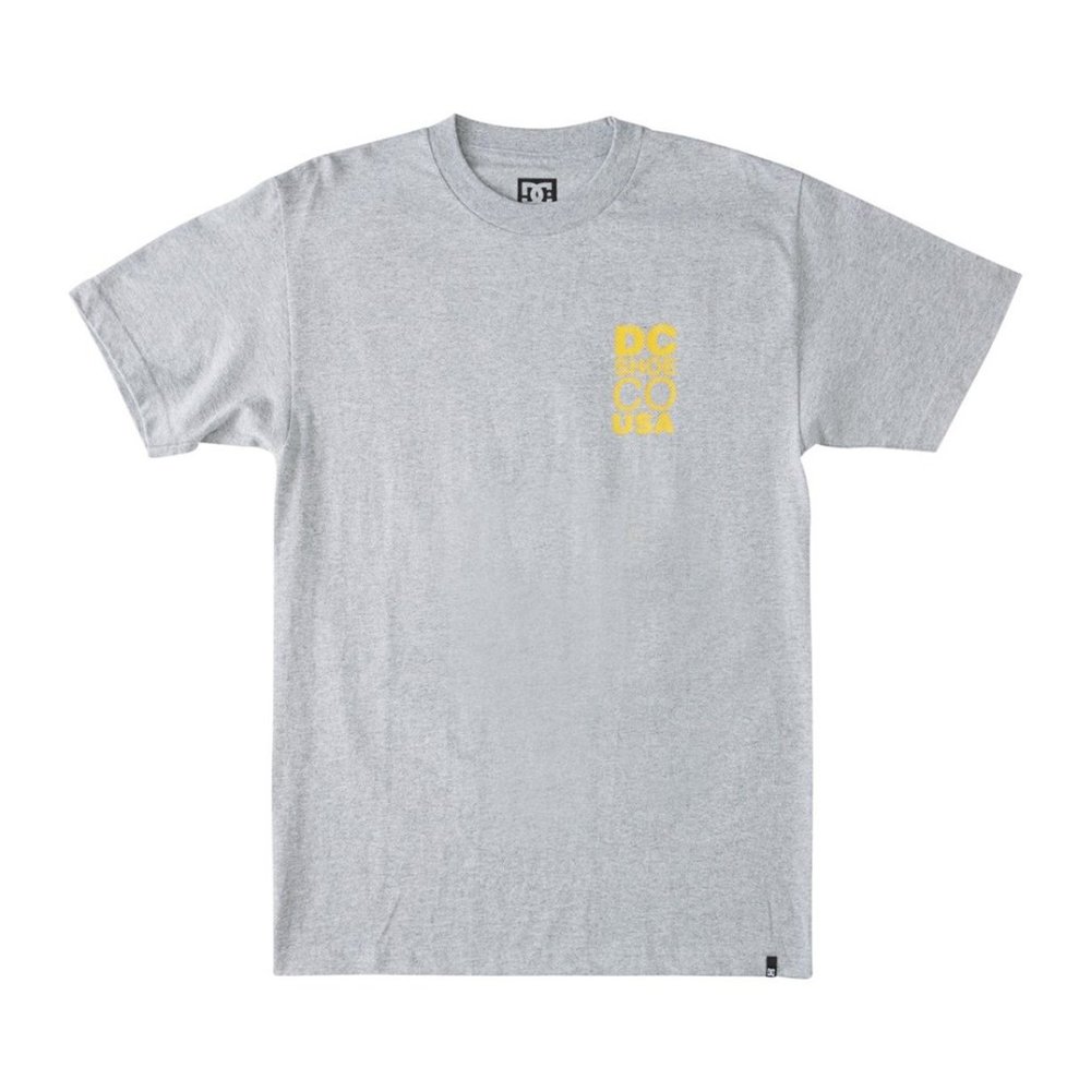 DC T-shirt Men Grey Yellow Back Impression Stacks Various Size New With Tags